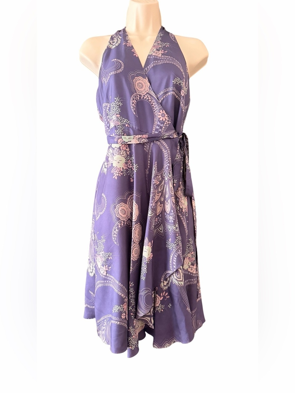 Tibi Women’s Purple Paisley Silk Halter Wrap Dress size 4